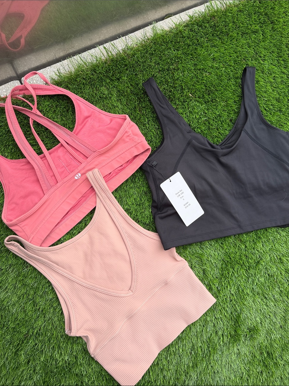 lululemon athletica Trio of Pink, Coral & Black Crop Sports Bras